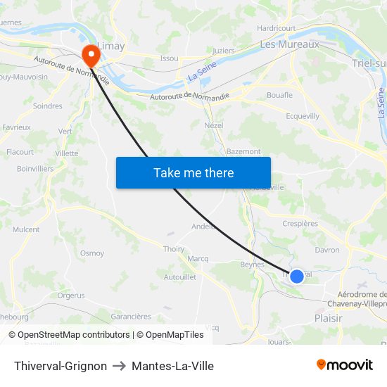 Thiverval-Grignon to Mantes-La-Ville map