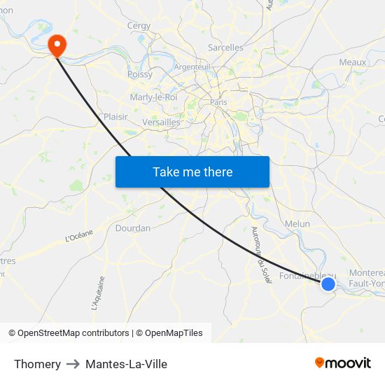 Thomery to Mantes-La-Ville map