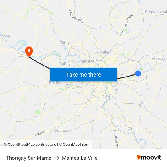 Thorigny-Sur-Marne to Mantes-La-Ville map