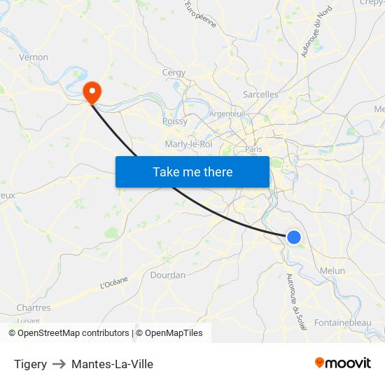 Tigery to Mantes-La-Ville map