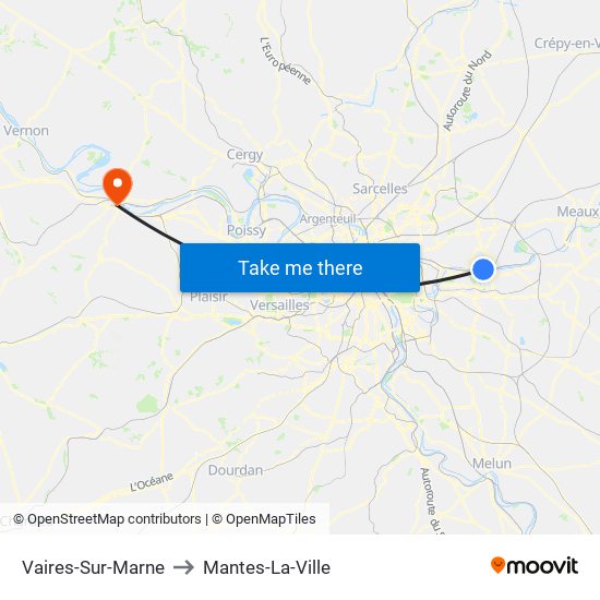 Vaires-Sur-Marne to Mantes-La-Ville map