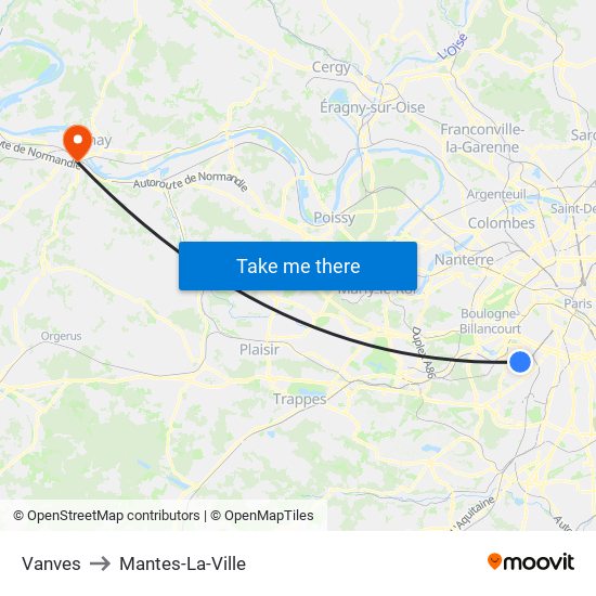 Vanves to Mantes-La-Ville map