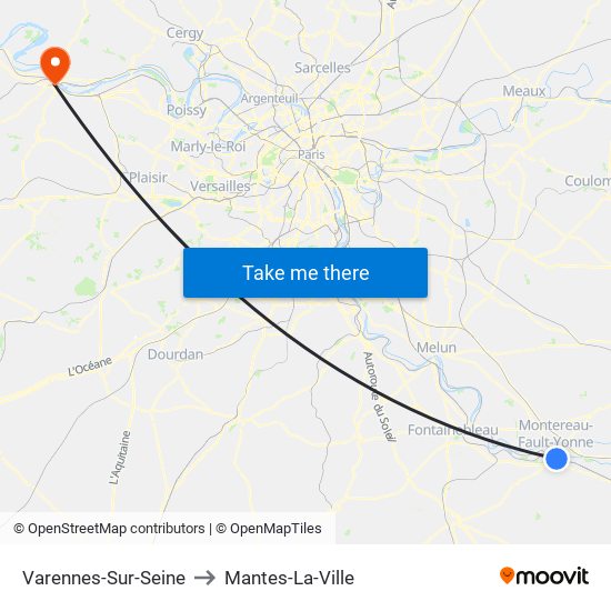 Varennes-Sur-Seine to Mantes-La-Ville map