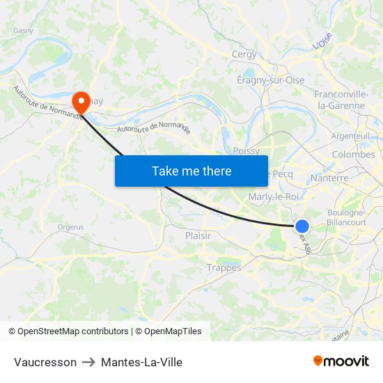 Vaucresson to Mantes-La-Ville map