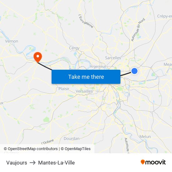 Vaujours to Mantes-La-Ville map