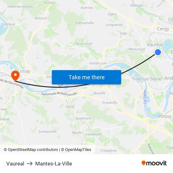 Vaureal to Mantes-La-Ville map