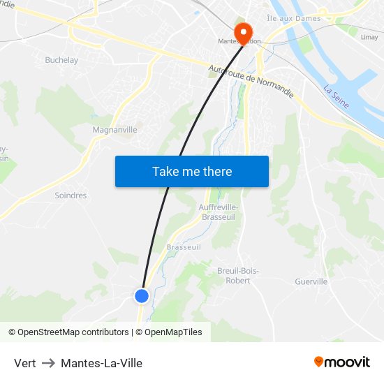 Vert to Mantes-La-Ville map