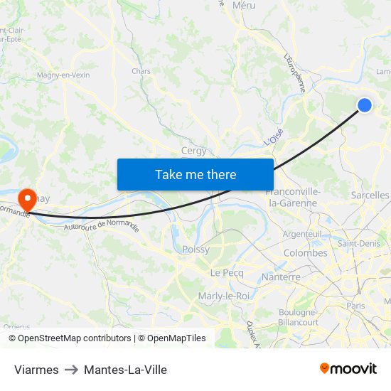 Viarmes to Mantes-La-Ville map