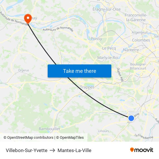 Villebon-Sur-Yvette to Mantes-La-Ville map