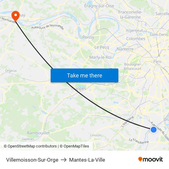 Villemoisson-Sur-Orge to Mantes-La-Ville map