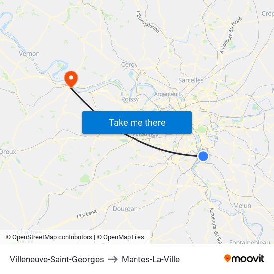 Villeneuve-Saint-Georges to Mantes-La-Ville map
