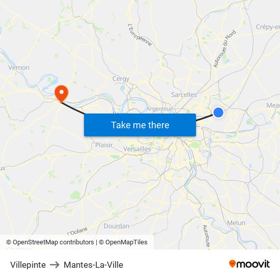 Villepinte to Mantes-La-Ville map