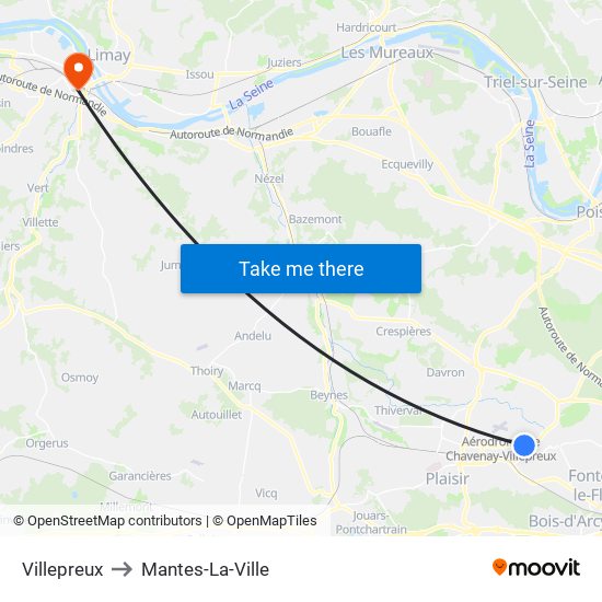 Villepreux to Mantes-La-Ville map