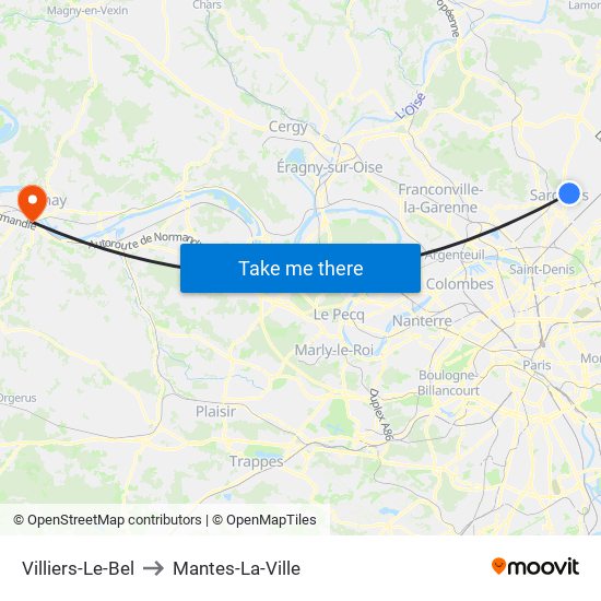 Villiers-Le-Bel to Mantes-La-Ville map