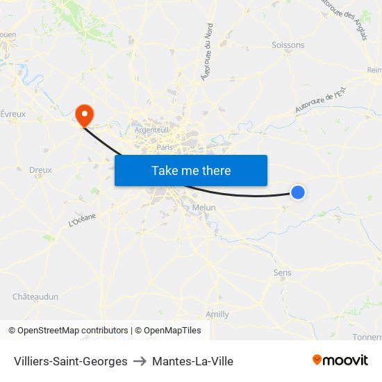 Villiers-Saint-Georges to Mantes-La-Ville map