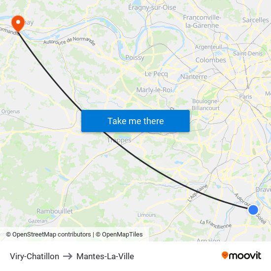 Viry-Chatillon to Mantes-La-Ville map