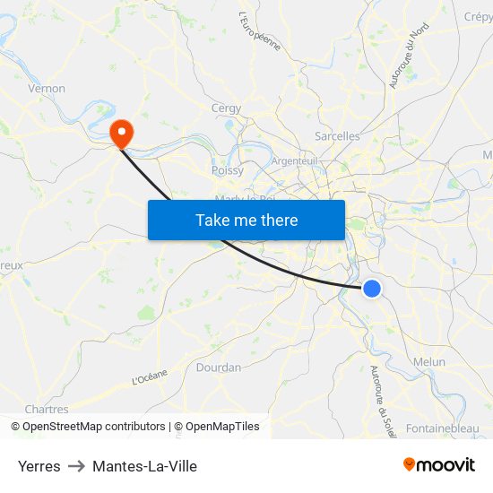 Yerres to Mantes-La-Ville map