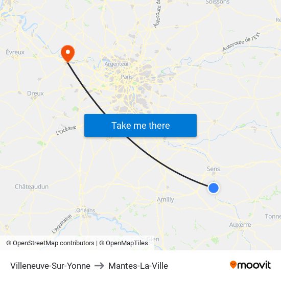 Villeneuve-Sur-Yonne to Mantes-La-Ville map