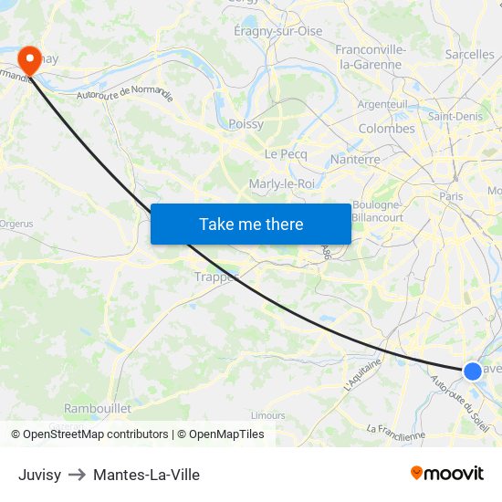 Juvisy to Mantes-La-Ville map