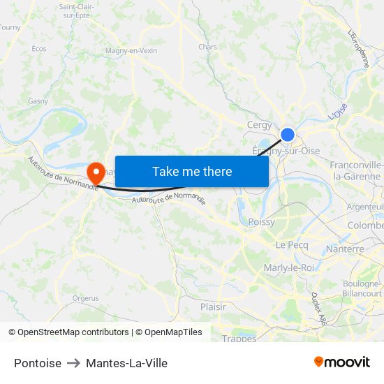 Pontoise to Mantes-La-Ville map