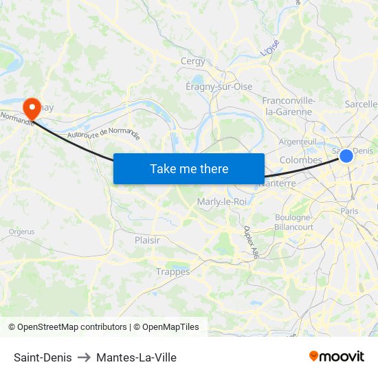 Saint-Denis to Mantes-La-Ville map