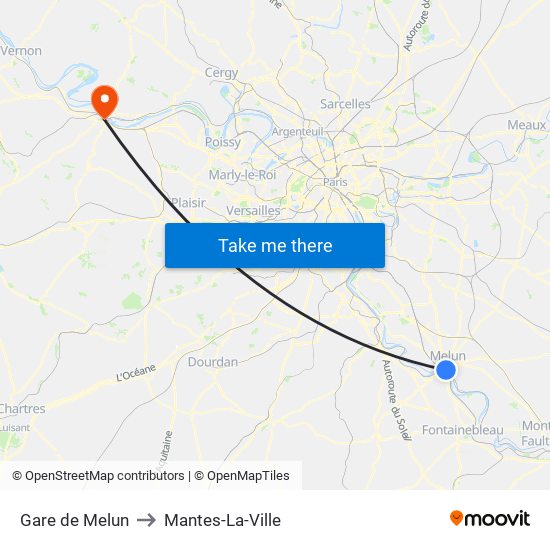 Gare de Melun to Mantes-La-Ville map