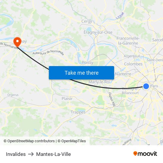 Invalides to Mantes-La-Ville map
