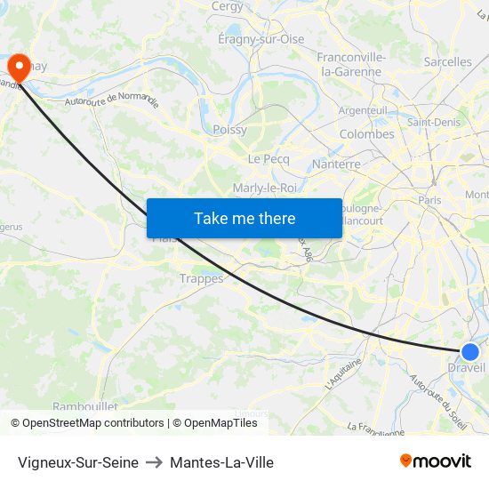 Vigneux-Sur-Seine to Mantes-La-Ville map