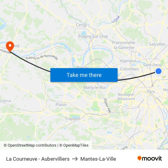 La Courneuve - Aubervilliers to Mantes-La-Ville map