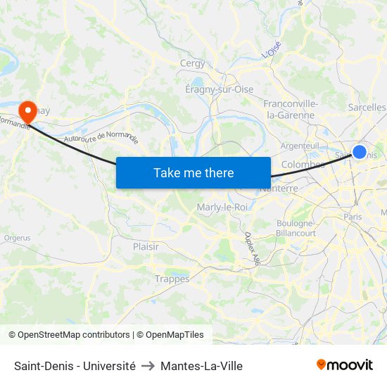 Saint-Denis - Université to Mantes-La-Ville map