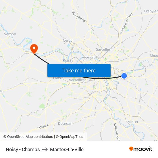Noisy - Champs to Mantes-La-Ville map