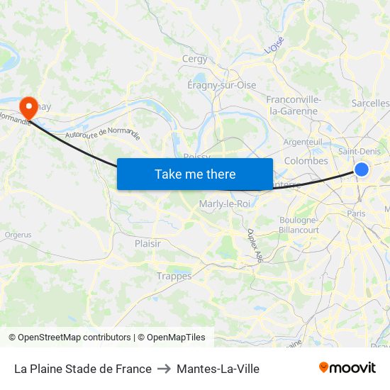 La Plaine Stade de France to Mantes-La-Ville map