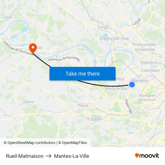 Rueil-Malmaison to Mantes-La-Ville map
