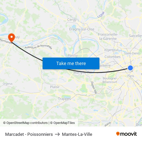 Marcadet - Poissonniers to Mantes-La-Ville map