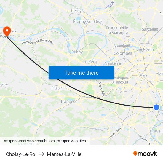 Choisy-Le-Roi to Mantes-La-Ville map