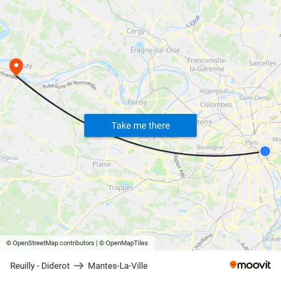 Reuilly - Diderot to Mantes-La-Ville map