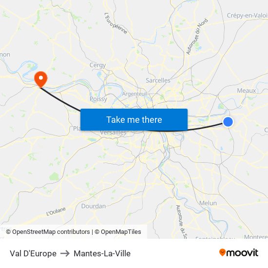 Val D'Europe to Mantes-La-Ville map