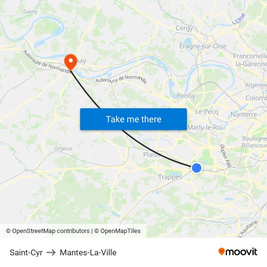 Saint-Cyr to Mantes-La-Ville map