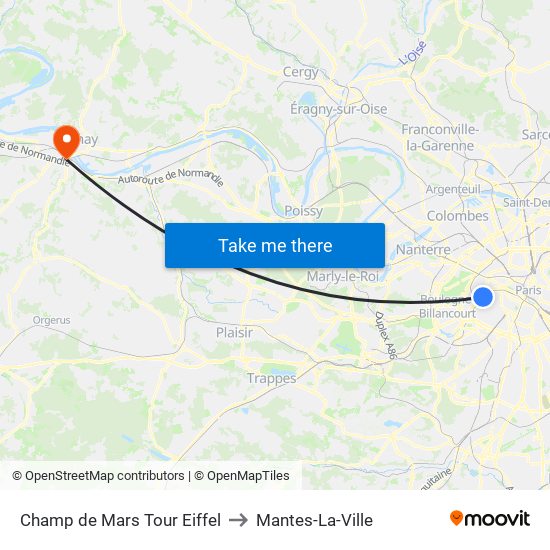 Champ de Mars Tour Eiffel to Mantes-La-Ville map