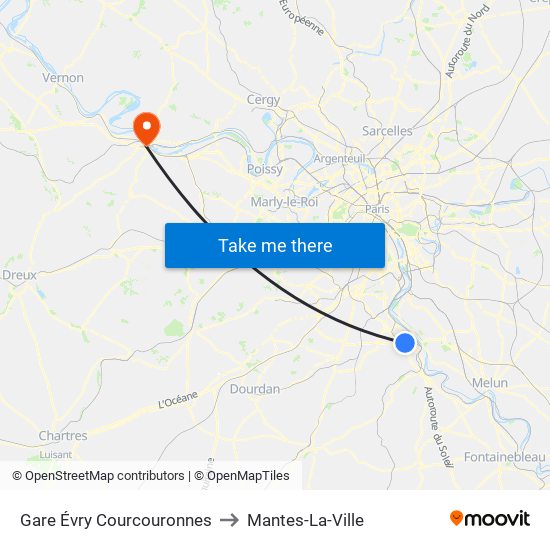 Gare Évry Courcouronnes to Mantes-La-Ville map