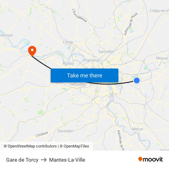 Gare de Torcy to Mantes-La-Ville map