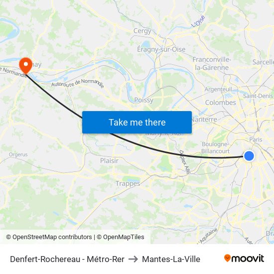 Denfert-Rochereau - Métro-Rer to Mantes-La-Ville map