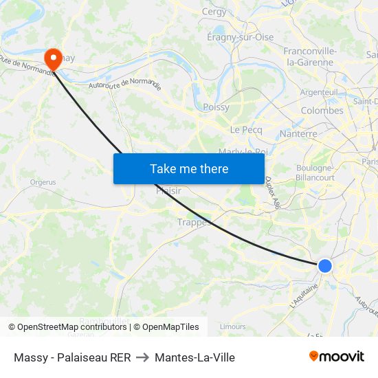 Massy - Palaiseau RER to Mantes-La-Ville map