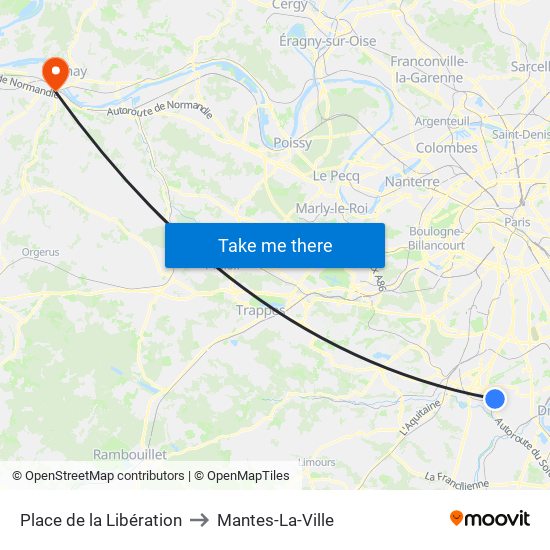 Place de la Libération to Mantes-La-Ville map