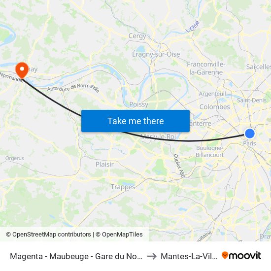 Magenta - Maubeuge - Gare du Nord to Mantes-La-Ville map
