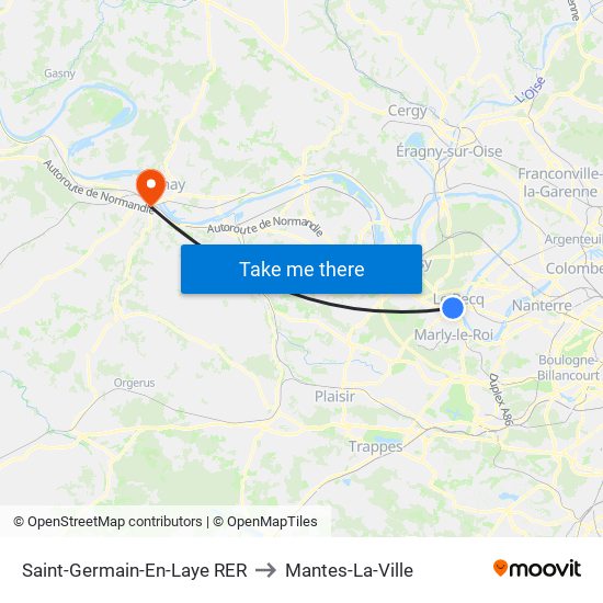 Saint-Germain-En-Laye RER to Mantes-La-Ville map
