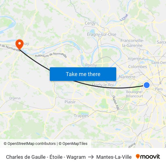 Charles de Gaulle - Étoile - Wagram to Mantes-La-Ville map