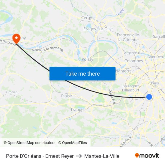 Porte D'Orléans - Ernest Reyer to Mantes-La-Ville map