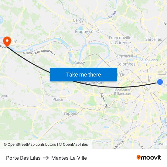 Porte Des Lilas to Mantes-La-Ville map