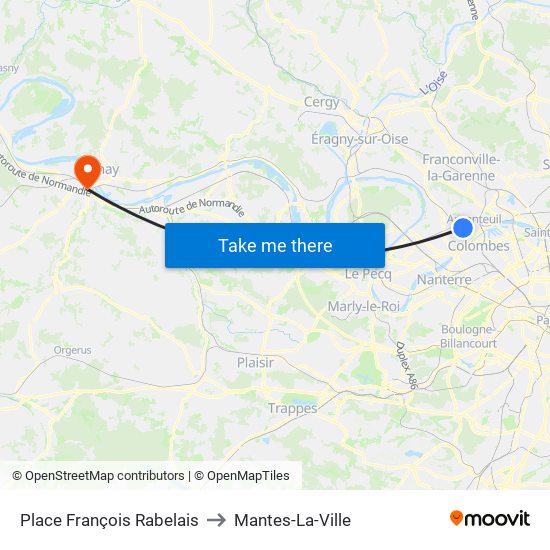 Place François Rabelais to Mantes-La-Ville map